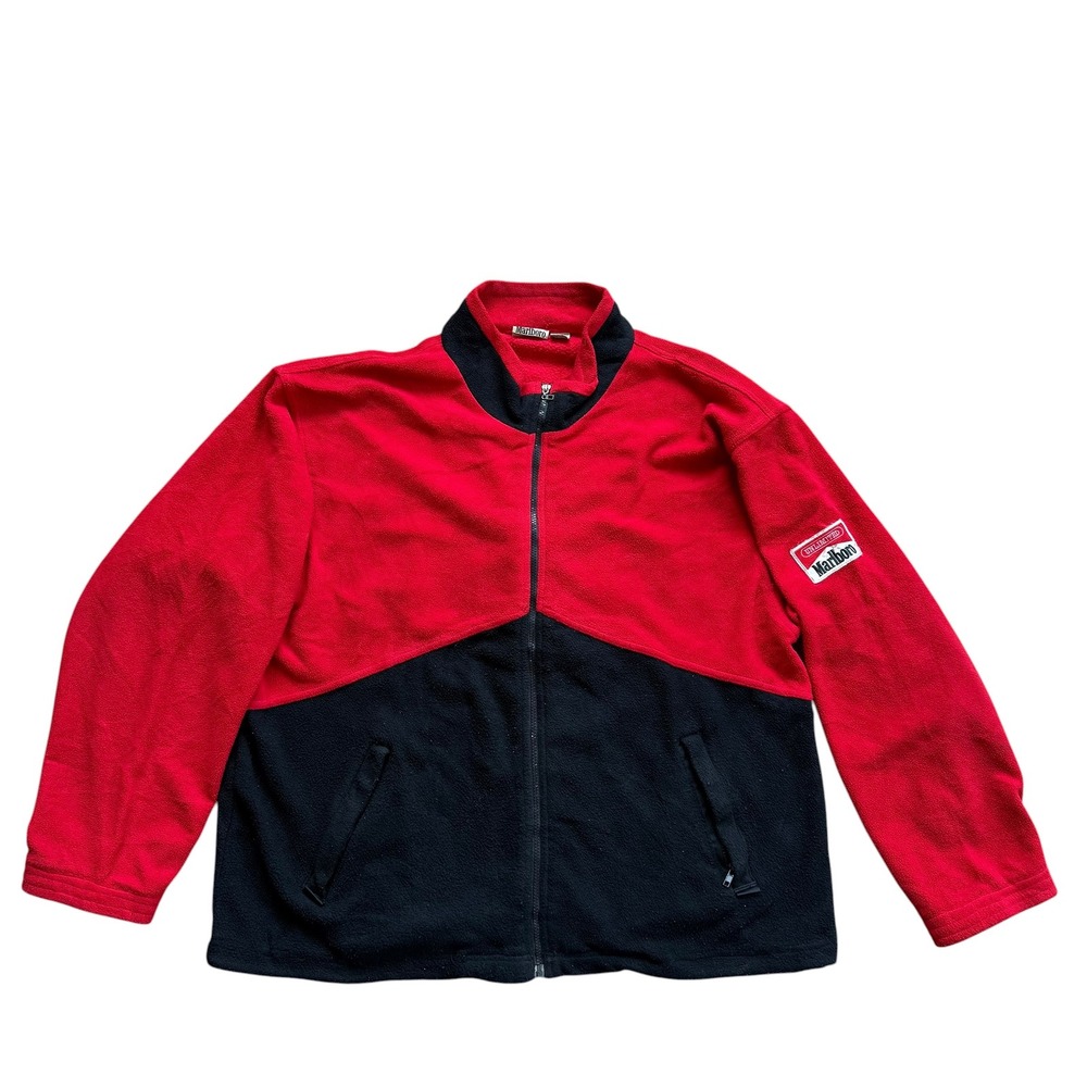 Vintage‎ Marlboro Unlimited Fleece Jacket Mens XXL Red Black Colorblock Full Zip